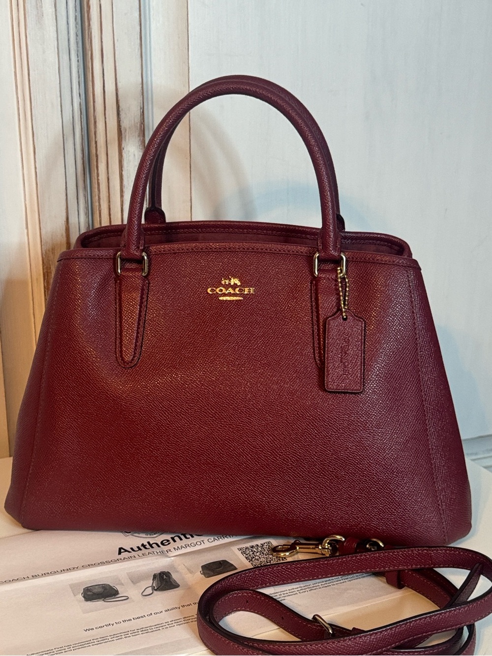 Coach Burgundy Margot Carryall handbag with COA. Msrp $395 - Picture 3 of 6